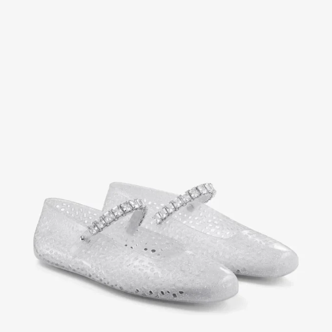 De Jelly Clear Jelly ballerina’s met kristallen versiering De Jelly Clear Jelly ballerina’s met kristallen versiering