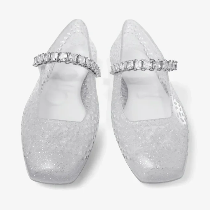 De Jelly Clear Jelly ballerina’s met kristallen versiering De Jelly Clear Jelly ballerina’s met kristallen versiering