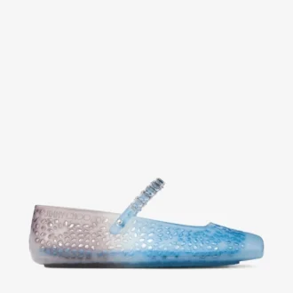 De Jelly Denim Degradé Jelly ballerina’s met kristallen versiering