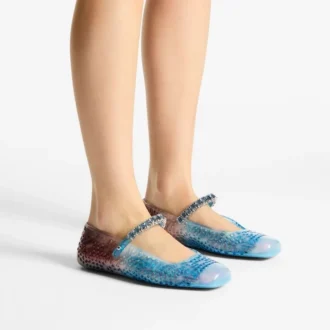 De Jelly Denim Degradé Jelly ballerina’s met kristallen versiering