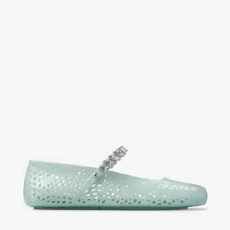 De Jelly Light Verde jelly ballerina’s met kristallen versiering