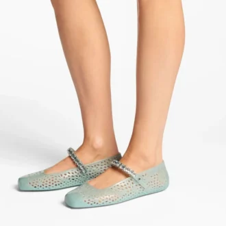 De Jelly Light Verde jelly ballerina’s met kristallen versiering