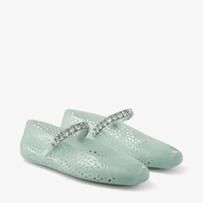 De Jelly Light Verde jelly ballerina’s met kristallen versiering De Jelly Light Verde jelly ballerina’s met kristallen versiering