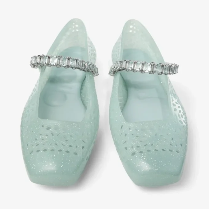 De Jelly Light Verde jelly ballerina’s met kristallen versiering De Jelly Light Verde jelly ballerina’s met kristallen versiering