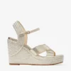 Dellena 100 champagnekleurige nappaleren sleehak sandalen met metallic touwdraad Dellena 100 champagnekleurige nappaleren sleehak sandalen met metallic touwdraad