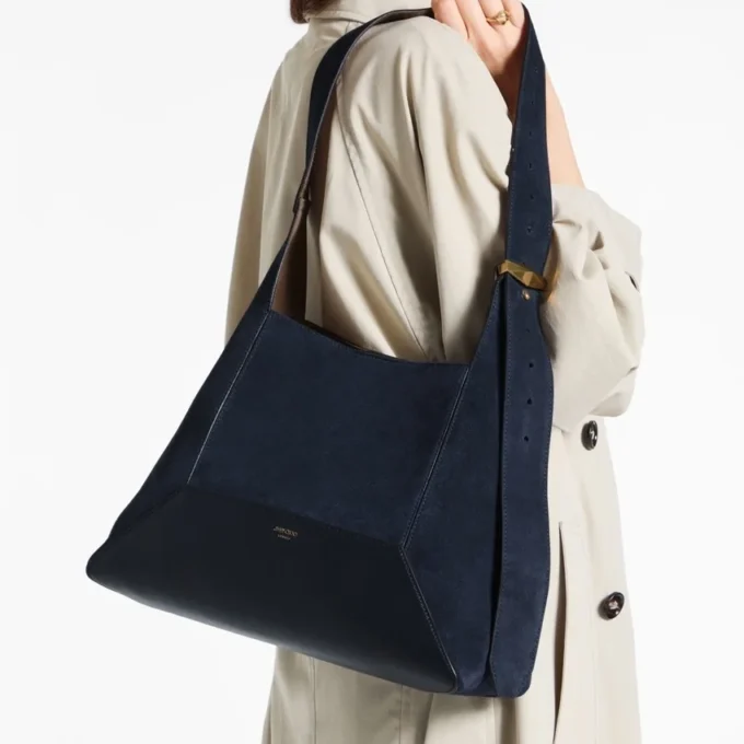 Diamond Hobo Medium marineblauwe suède schoudertas