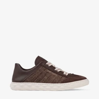 Diamond Light Flex F Chocoladebruin en Latte-kleurige leren mix en fijne raffia sneakers