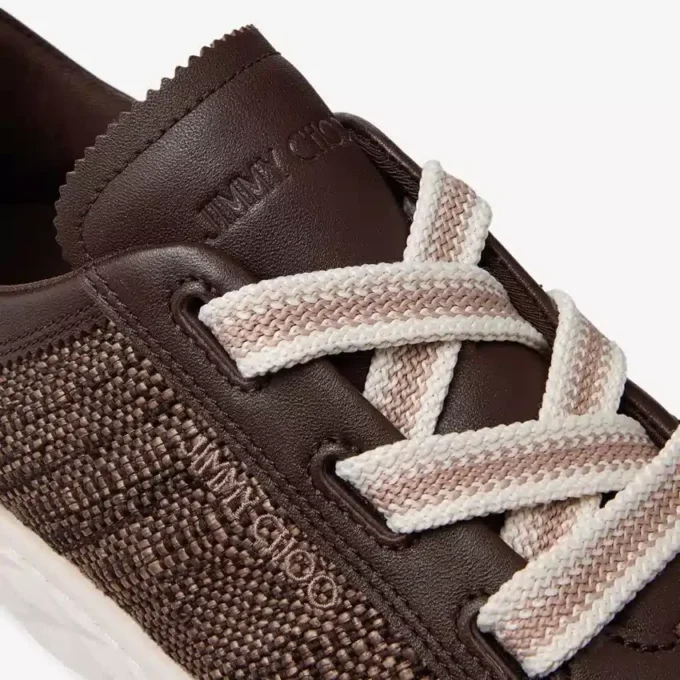 Diamond Light Flex F Chocoladebruin en Latte-kleurige leren mix en fijne raffia sneakers