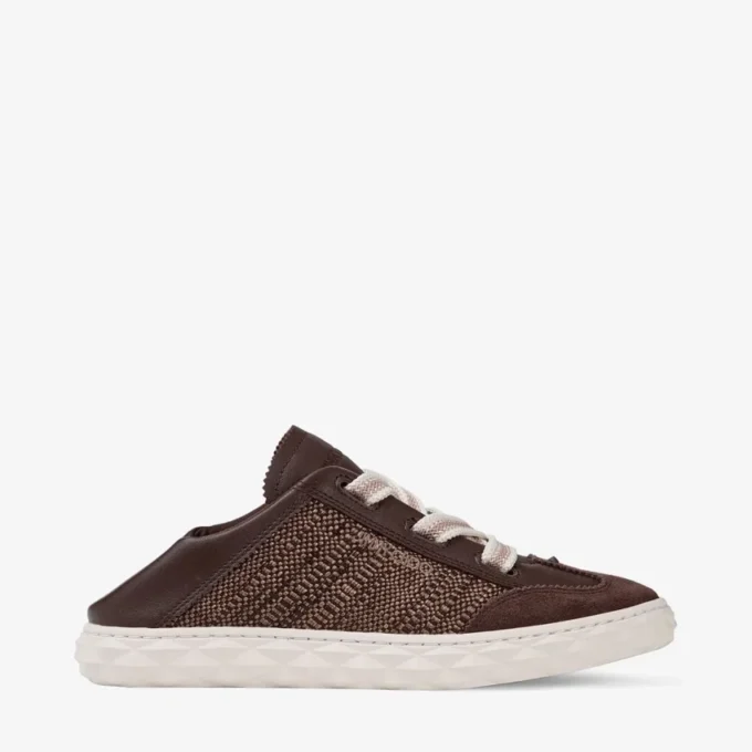 Diamond Light Flex F Chocoladebruin en Latte-kleurige leren mix en fijne raffia sneakers