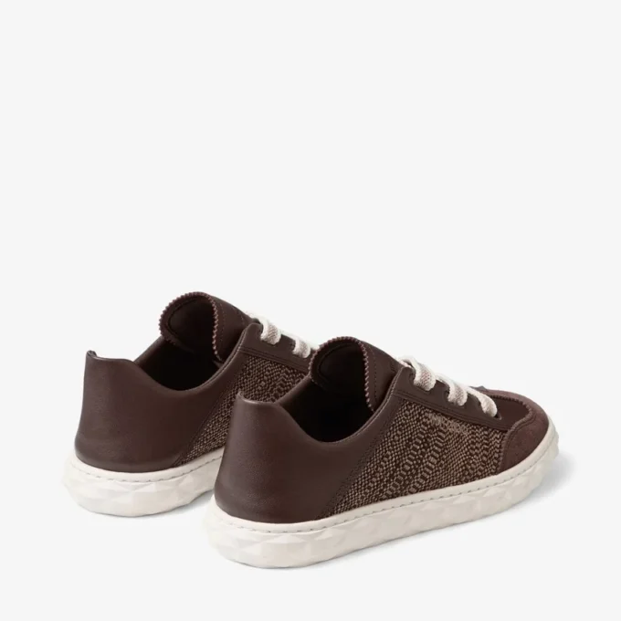 Diamond Light Flex F Chocoladebruin en Latte-kleurige leren mix en fijne raffia sneakers