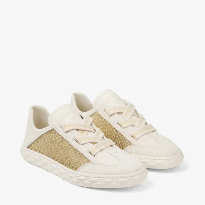 Diamond Light Flex F Goud en Latte leer mix en metallic geweven mesh sneakers Diamond Light Flex F Goud en Latte leer mix en metallic geweven mesh sneakers