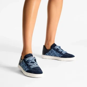 Diamond Light Flex F Marine leer mix en crosshatch denim sneakers