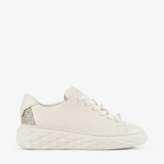 Diamond Light Maxi F Latte sneakers van glad leer en grove glitter
