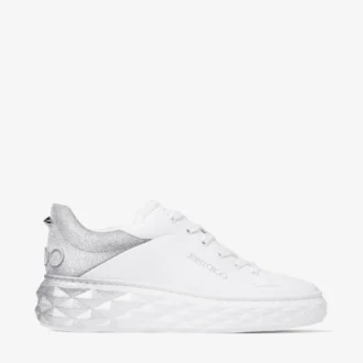 Diamond Maxi F II Witte & Zilveren Nappalederen Glittersneakers