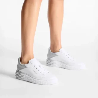 Diamond Maxi F II Witte & Zilveren Nappalederen Glittersneakers