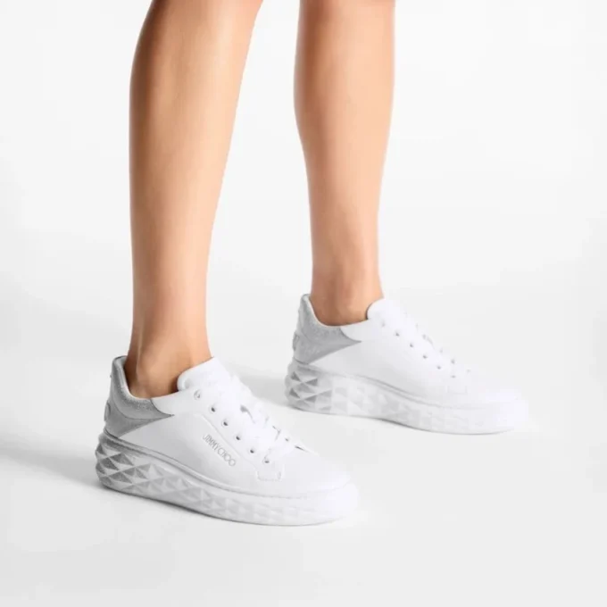 Diamond Maxi F II Witte & Zilveren Nappalederen Glittersneakers Diamond Maxi F II Witte & Zilveren Nappalederen Glittersneakers