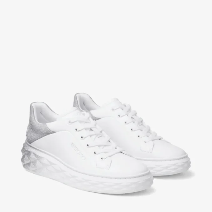 Diamond Maxi F II Witte & Zilveren Nappalederen Glittersneakers Diamond Maxi F II Witte & Zilveren Nappalederen Glittersneakers