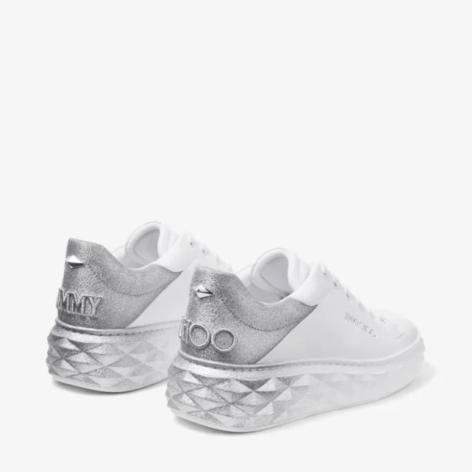Diamond Maxi F II Witte & Zilveren Nappalederen Glittersneakers Diamond Maxi F II Witte & Zilveren Nappalederen Glittersneakers