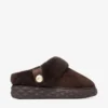 Diamond Maxi Mule F Chocoladebruine suède muiltjes met schapenvacht