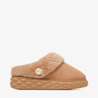 Diamond Maxi Mule F Toffee suède muiltjes met schapenvacht