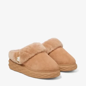 Diamond Maxi Mule F Toffee suède muiltjes met schapenvacht