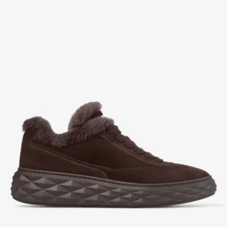 Diamond Maxi Retro M Chocoladebruine fluweel suède lage sneakers met schapenvacht
