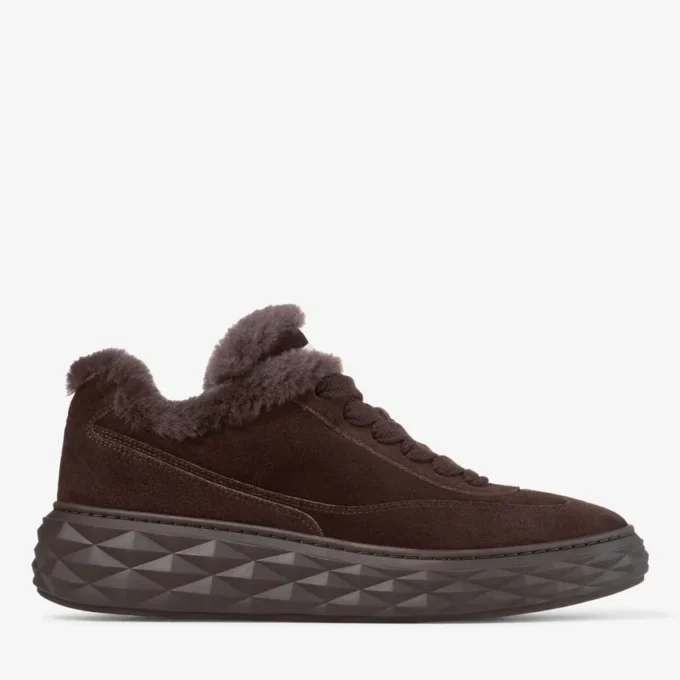 Diamond Maxi Retro M Chocoladebruine fluweel suède lage sneakers met schapenvacht Diamond Maxi Retro M Chocoladebruine fluweel suède lage sneakers met schapenvacht