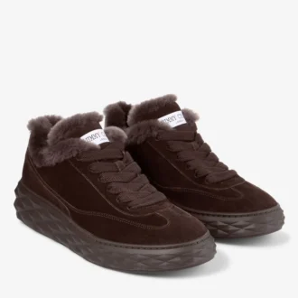 Diamond Maxi Retro M Chocoladebruine fluweel suède lage sneakers met schapenvacht