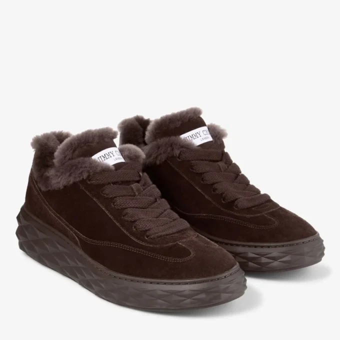 Diamond Maxi Retro M Chocoladebruine fluweel suède lage sneakers met schapenvacht Diamond Maxi Retro M Chocoladebruine fluweel suède lage sneakers met schapenvacht