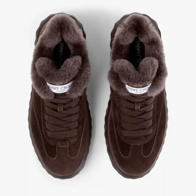 Diamond Maxi Retro M Chocoladebruine fluweel suède lage sneakers met schapenvacht Diamond Maxi Retro M Chocoladebruine fluweel suède lage sneakers met schapenvacht