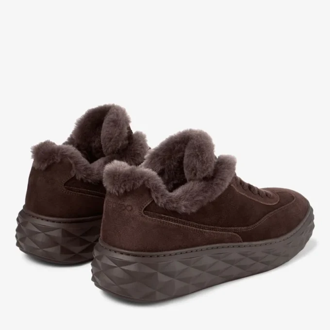 Diamond Maxi Retro M Chocoladebruine fluweel suède lage sneakers met schapenvacht Diamond Maxi Retro M Chocoladebruine fluweel suède lage sneakers met schapenvacht