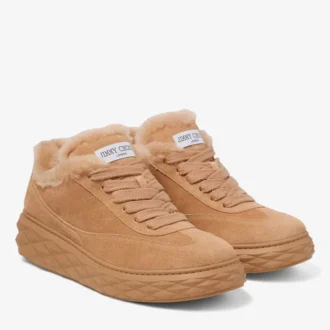 Diamond Maxi Retro M Toffee fluweel suède lage sneakers met schapenvacht