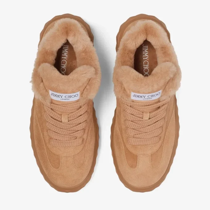 Diamond Maxi Retro M Toffee fluweel suède lage sneakers met schapenvacht Diamond Maxi Retro M Toffee fluweel suède lage sneakers met schapenvacht