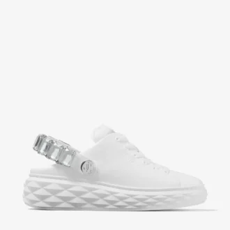 Diamond Sling witte nappaleren slippers met kristallen band
