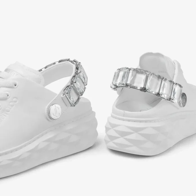 Diamond Sling witte nappaleren slippers met kristallen band