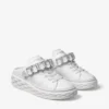 Diamond Sling witte nappaleren slippers met kristallen band