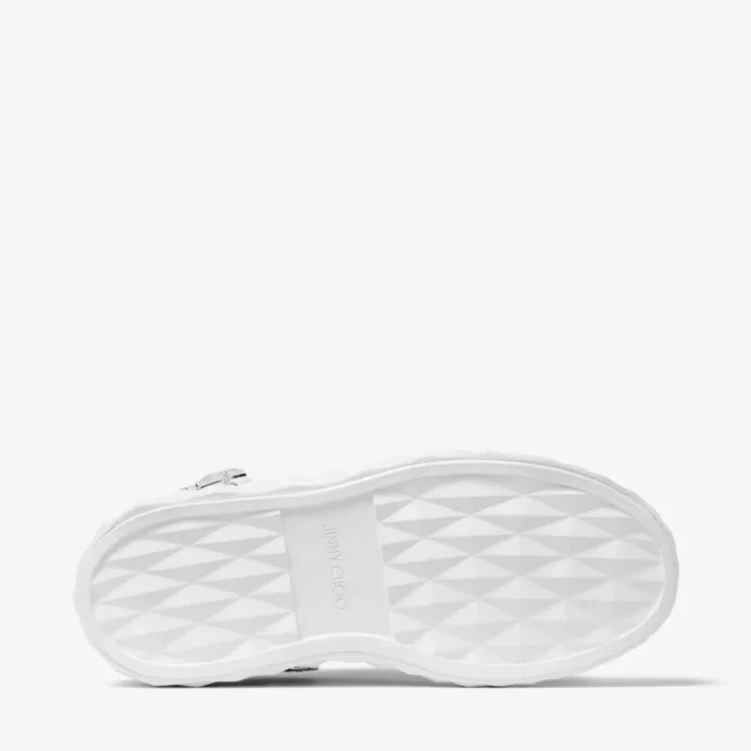 Diamond Sling witte nappaleren slippers met kristallen band
