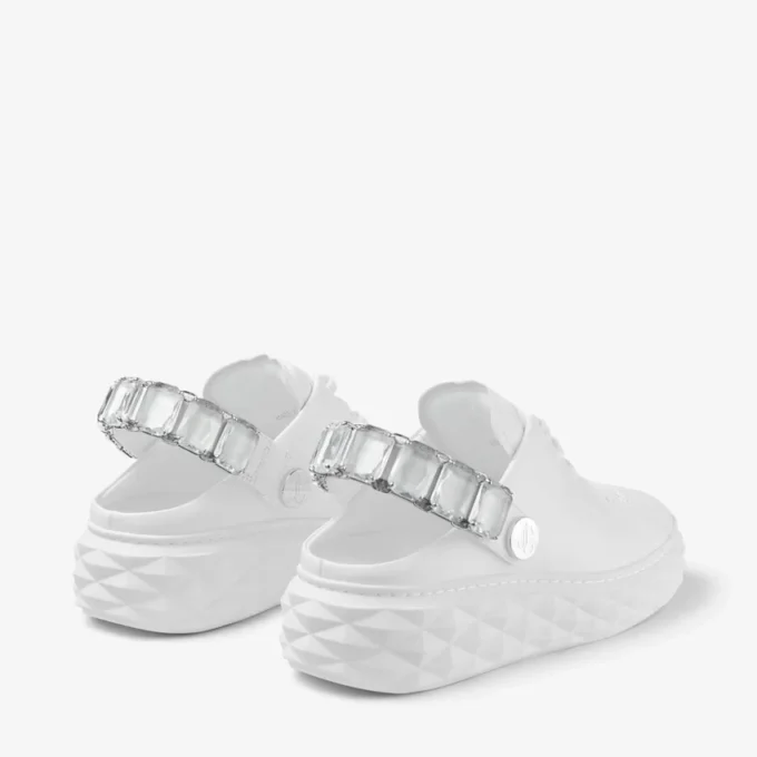 Diamond Sling witte nappaleren slippers met kristallen band