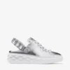 Diamond Sling zilverkleurige metallic leren slippers met kristallen band Diamond Sling zilverkleurige metallic leren slippers met kristallen band