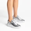 Diamond Sling zilverkleurige metallic leren slippers met kristallen band Diamond Sling zilverkleurige metallic leren slippers met kristallen band