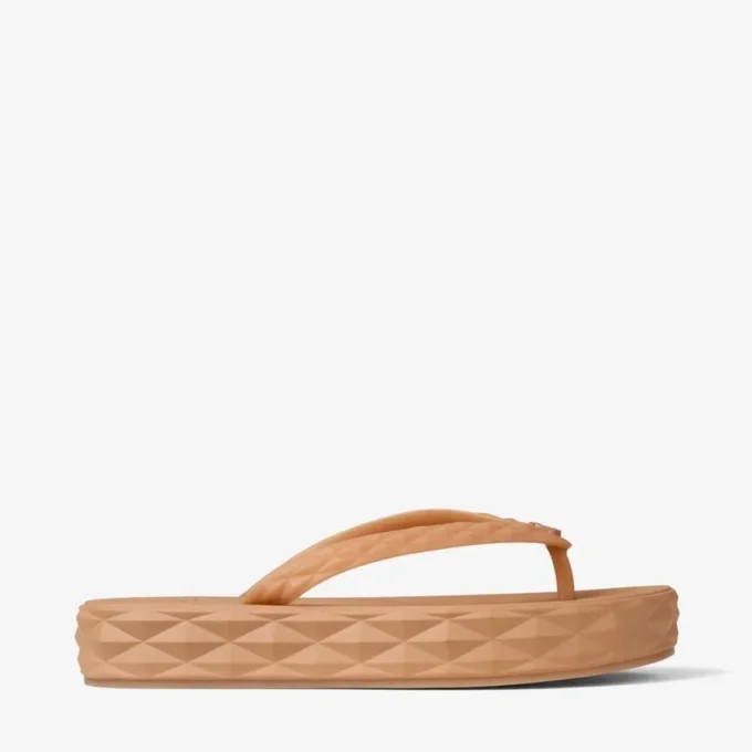 Diamond-teenslippers Karamelkleurige rubberen teenslippers