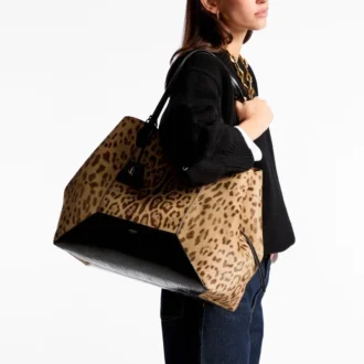 Diamond Tote Large Natuurlijke Pony-draagtas met luipaardprint