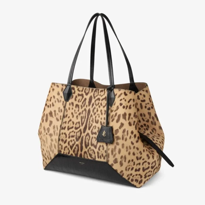 Diamond Tote Large Natuurlijke Pony-draagtas met luipaardprint