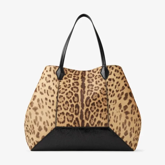 Diamond Tote Large Natuurlijke Pony-draagtas met luipaardprint