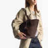 Diamond Tote Medium koffiekleurige suède draagtas