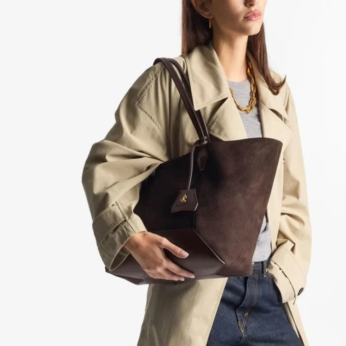 Diamond Tote Medium koffiekleurige suède draagtas