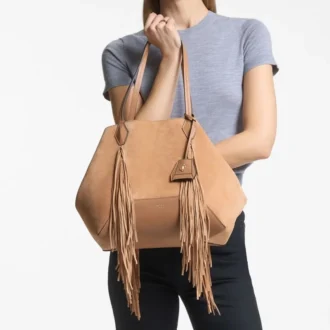 Diamond Tote Medium Toffee suède draagtas met franjes