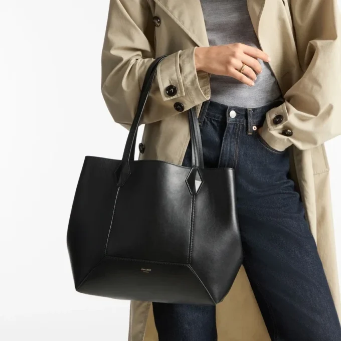 Diamond Tote Medium zwarte kalfsleren draagtas