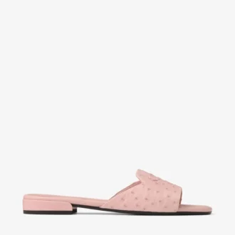 Dina Flat Rose platte schoenen van struisvogelleer
