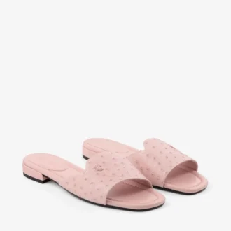 Dina Flat Rose platte schoenen van struisvogelleer